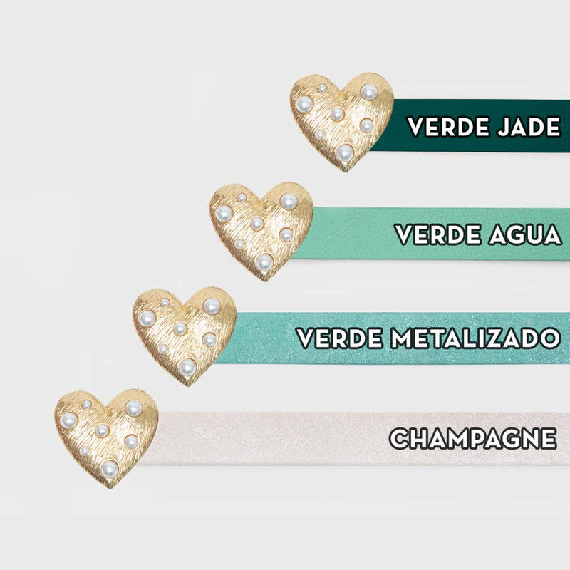 CORREA CORAZÓN PERLAS DORADO - Imagen 7