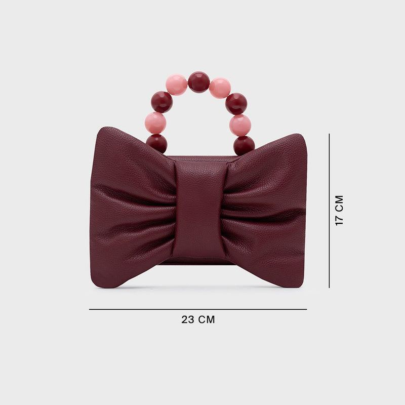 NAILA BEADED BOW BAG BORGOÑA - Imagen 5